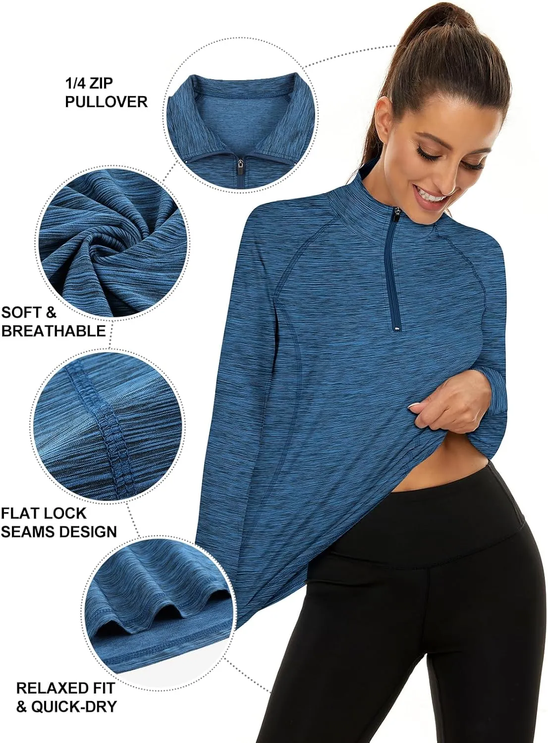 LURANEE Womens UPF 50  Long Sleeve 1/4 Zip Pullover Athletic Hiking Running Workout Tops