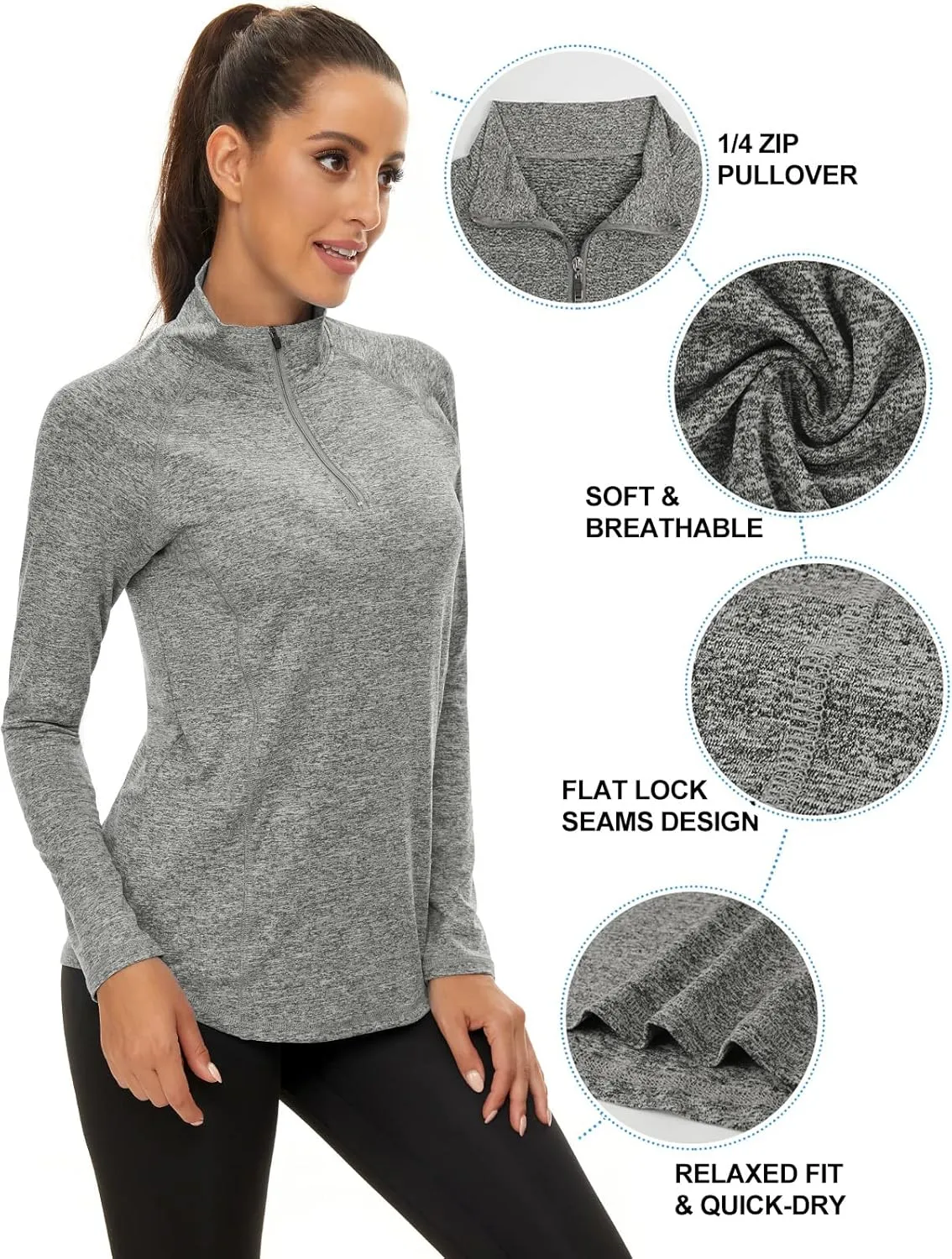 LURANEE Womens UPF 50  Long Sleeve 1/4 Zip Pullover Athletic Hiking Running Workout Tops