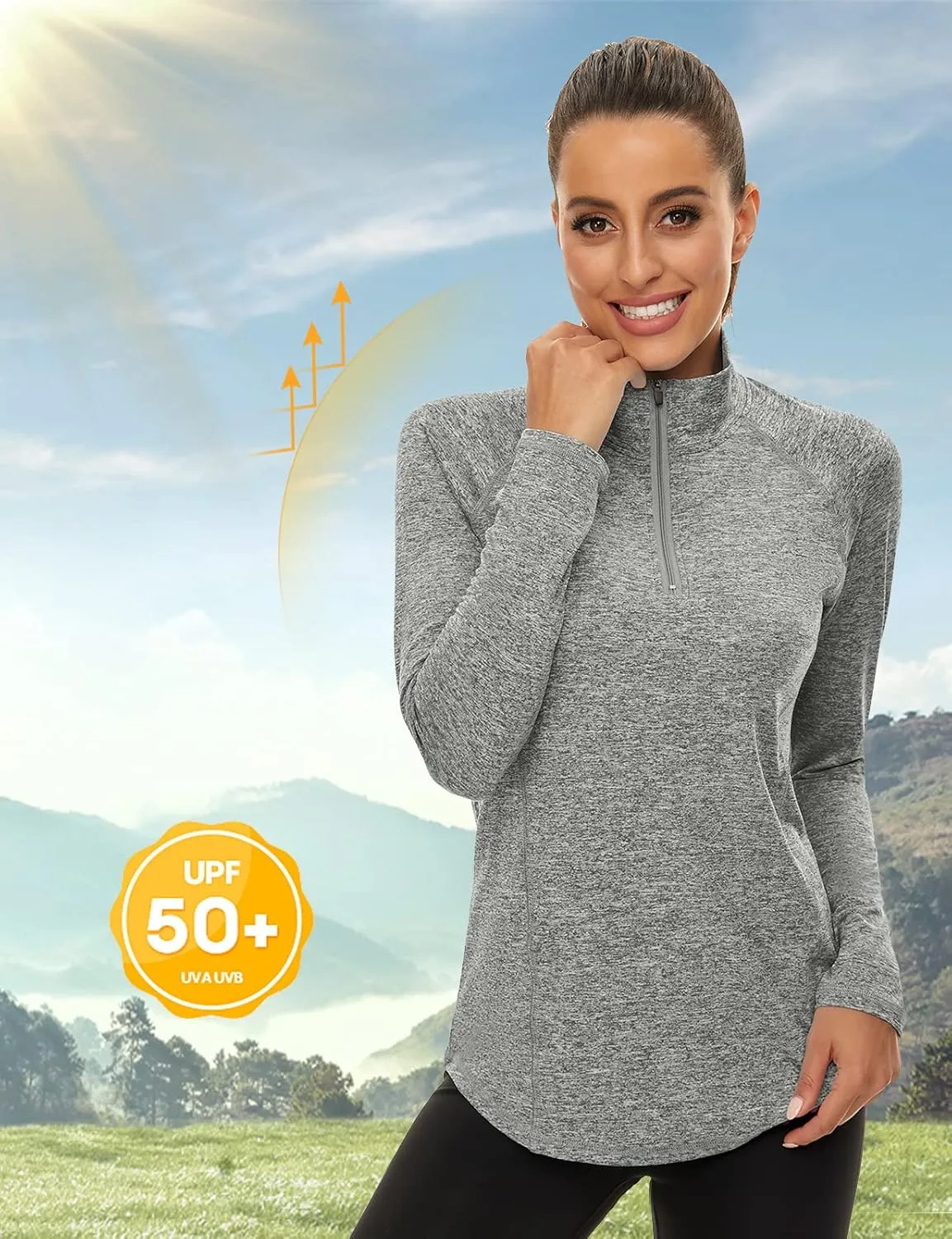 LURANEE Womens UPF 50  Long Sleeve 1/4 Zip Pullover Athletic Hiking Running Workout Tops