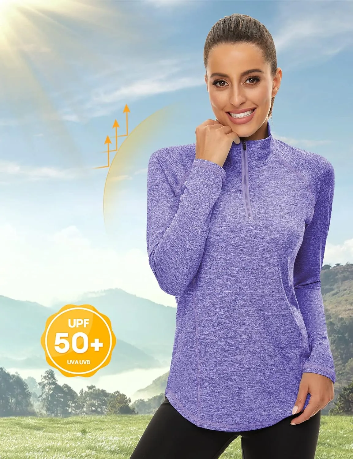 LURANEE Womens UPF 50  Long Sleeve 1/4 Zip Pullover Athletic Hiking Running Workout Tops