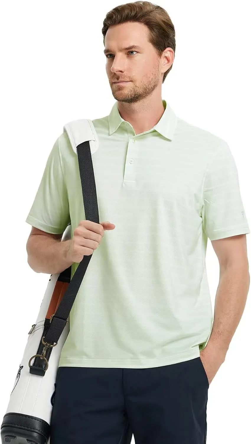 M MAELREG Men's Golf Shirts Moisture Wicking Dry Fit Lightweight Performance Short Sleeve Jacquard Striped Polo Shirts