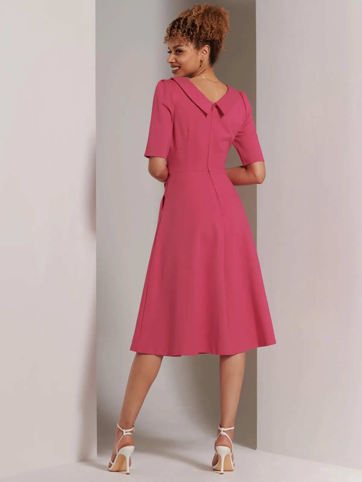 Maayan Fold Neck Dress, Hot Pink