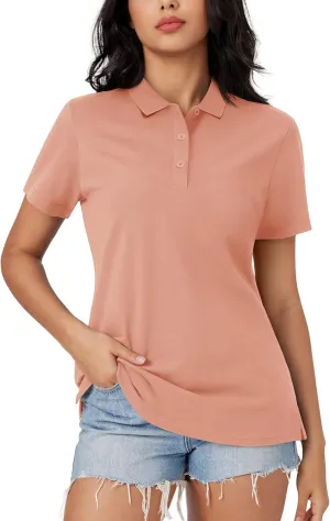 MAGCOMSEN Women's Polo Shirts Cotton 3-Button Short Sleeve Collared Tops Summer Cool Shirt Uniform Casual Shirts