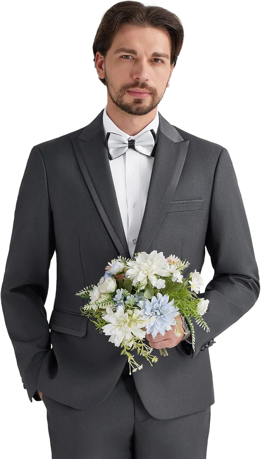 MAGE MALE Men's 2 Piece Suit One Button Slim Fit Tuxedo Suits Formal Wedding Prom Blazer Pants Sets