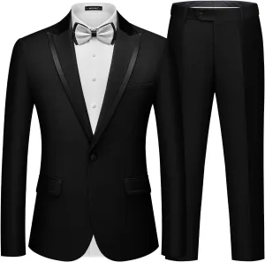 MAGE MALE Men's 2 Piece Suit One Button Slim Fit Tuxedo Suits Formal Wedding Prom Blazer Pants Sets