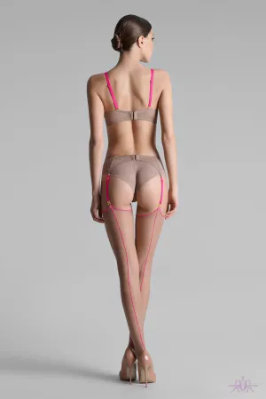 Maison Close Sheer Cut and Curled Ginger/Neon Pink Stockings
