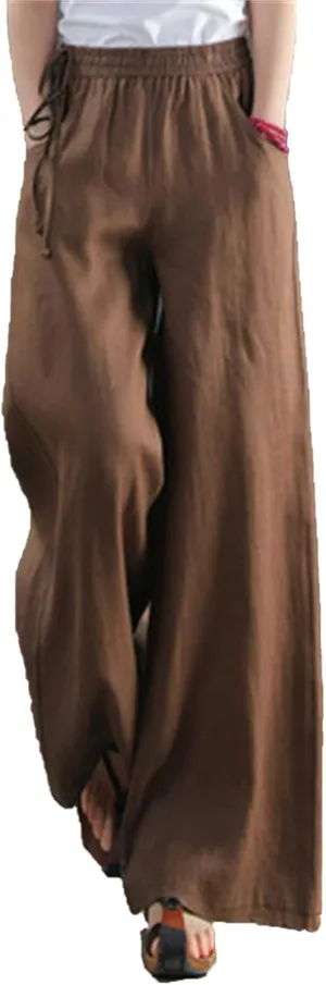 Maiyifu-GJ Women Casual Cotton Linen Baggy Pants Relaxed Fit Soft Comfy Wide Leg Trousers Drawstring High Waist Loose Pant