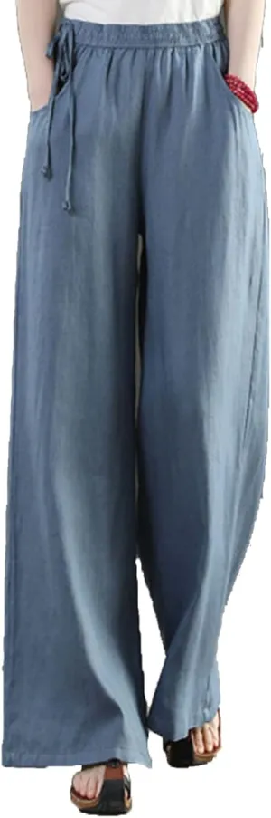 Maiyifu-GJ Women Casual Cotton Linen Baggy Pants Relaxed Fit Soft Comfy Wide Leg Trousers Drawstring High Waist Loose Pant