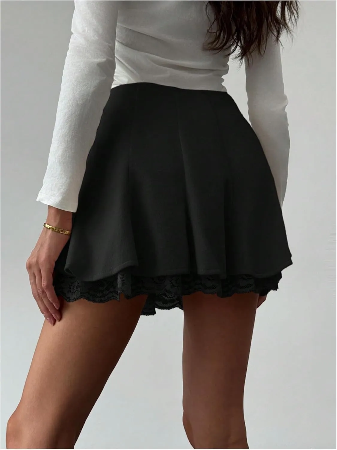MakeMeChic Women's Bow Knot Tiered Layer Ruffle Mini Skirt Floral Lace A Line Short Skirts