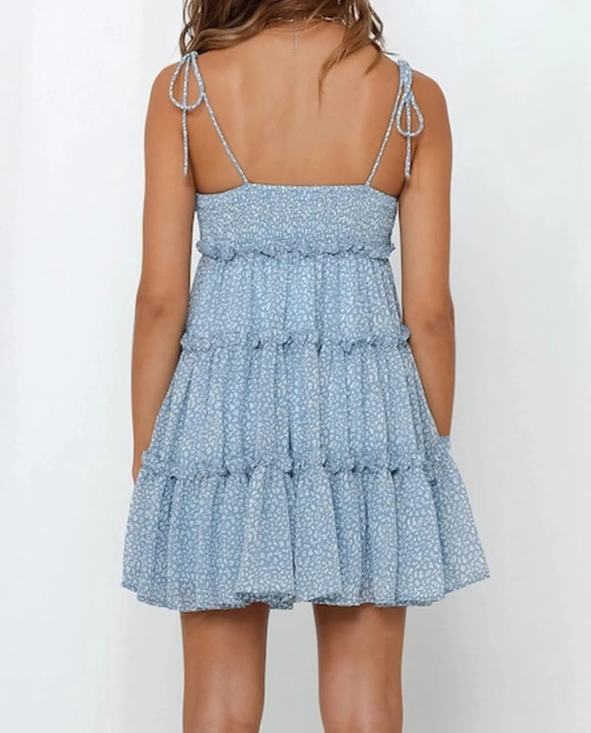 Mansy Womens 2025 Summer Floral Mini Dress Boho Flowy Skater Dresses Short Sleeveless Ruffle Spaghetti Strap Dress