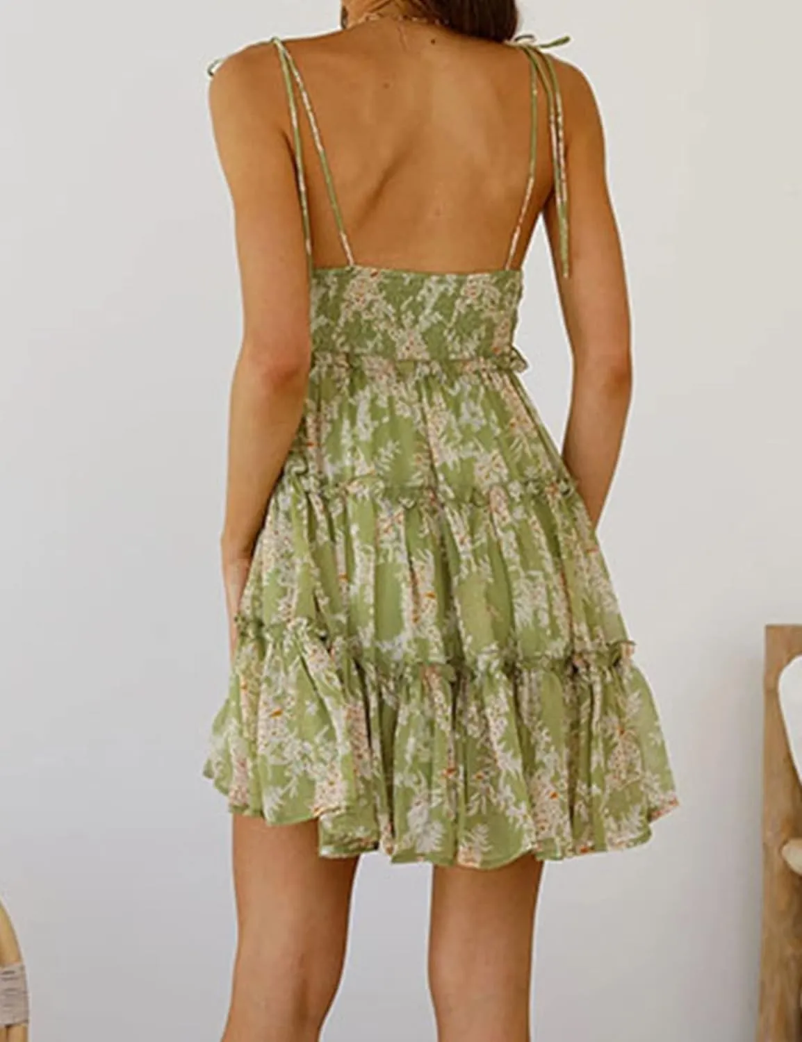 Mansy Womens 2025 Summer Floral Mini Dress Boho Flowy Skater Dresses Short Sleeveless Ruffle Spaghetti Strap Dress