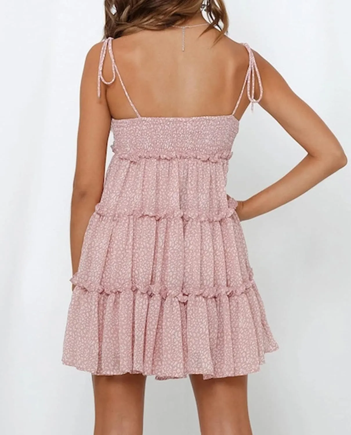 Mansy Womens 2025 Summer Floral Mini Dress Boho Flowy Skater Dresses Short Sleeveless Ruffle Spaghetti Strap Dress