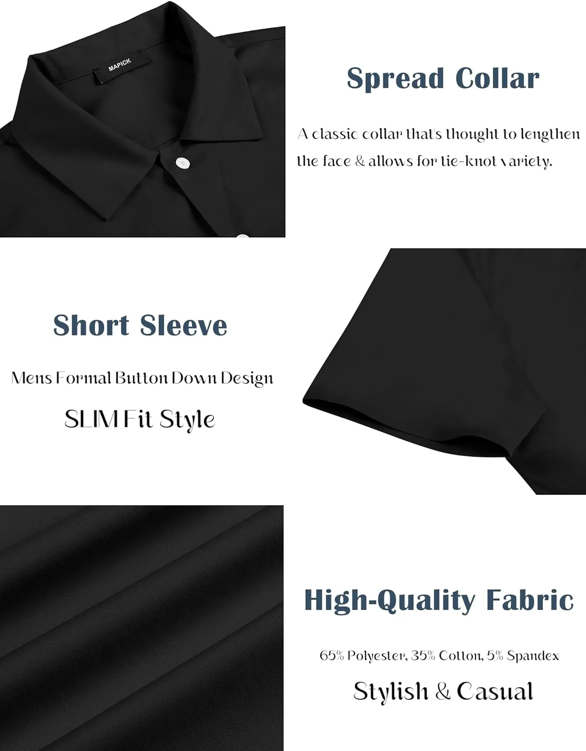 MAPICK Mens Button Down Slim Fit Dress Shirt Short Sleeve Button Down Shirts Summer Business Casual Work Shirts