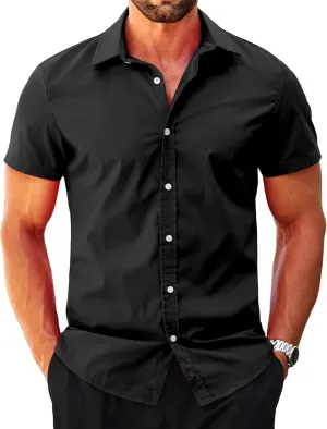 MAPICK Mens Button Down Slim Fit Dress Shirt Short Sleeve Button Down Shirts Summer Business Casual Work Shirts
