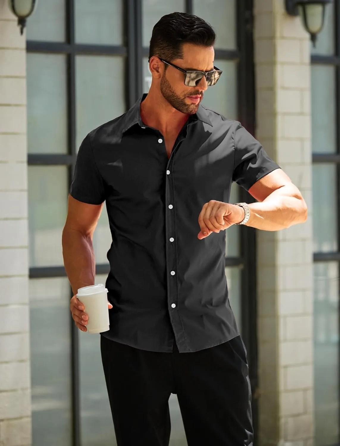 MAPICK Mens Button Down Slim Fit Dress Shirt Short Sleeve Button Down Shirts Summer Business Casual Work Shirts