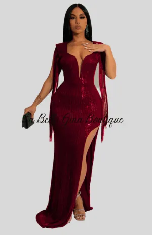 Marthe beaded fringe sleeveless maxi dress-winered-FINAL SALE