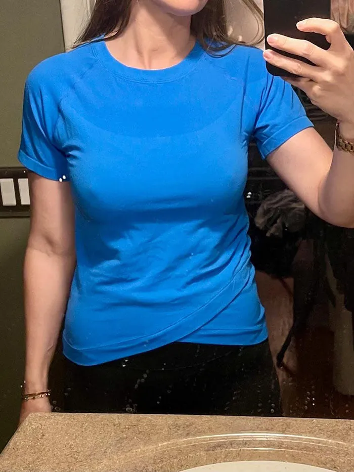 MathCat Slim Cross Hem Compression Workout T-shirt Lake Blue
