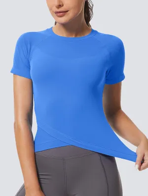 MathCat Slim Cross Hem Compression Workout T-shirt Lake Blue