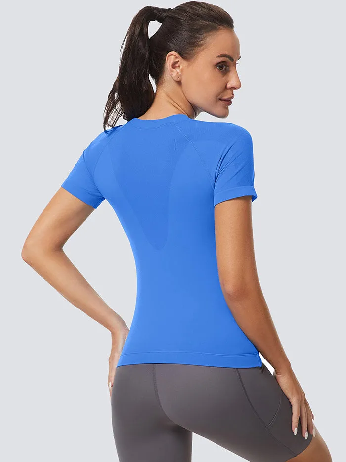 MathCat Slim Cross Hem Compression Workout T-shirt Lake Blue