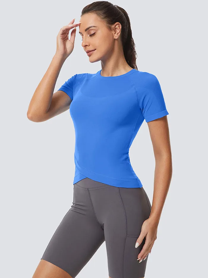 MathCat Slim Cross Hem Compression Workout T-shirt Lake Blue