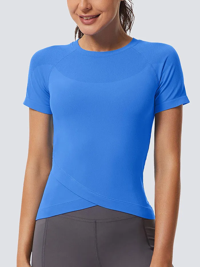 MathCat Slim Cross Hem Compression Workout T-shirt Lake Blue