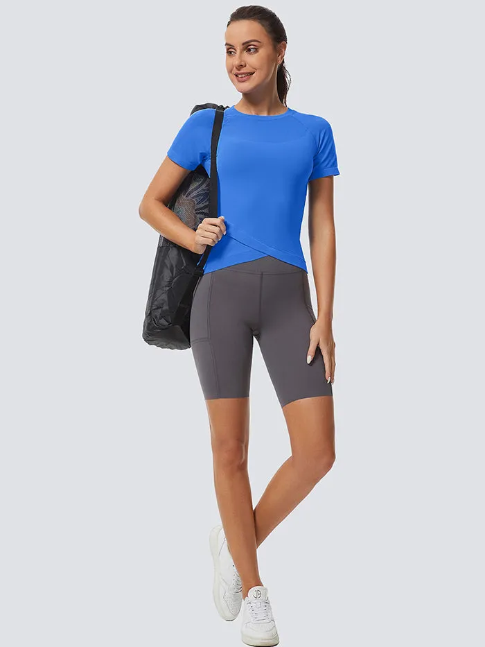 MathCat Slim Cross Hem Compression Workout T-shirt Lake Blue