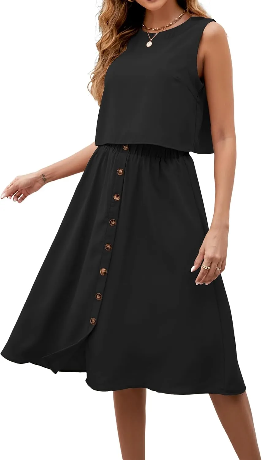 Maysoar 2 Piece Outfits for Women, Crop Top & Button Down Long Skirt Set