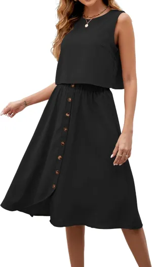Maysoar 2 Piece Outfits for Women, Crop Top & Button Down Long Skirt Set