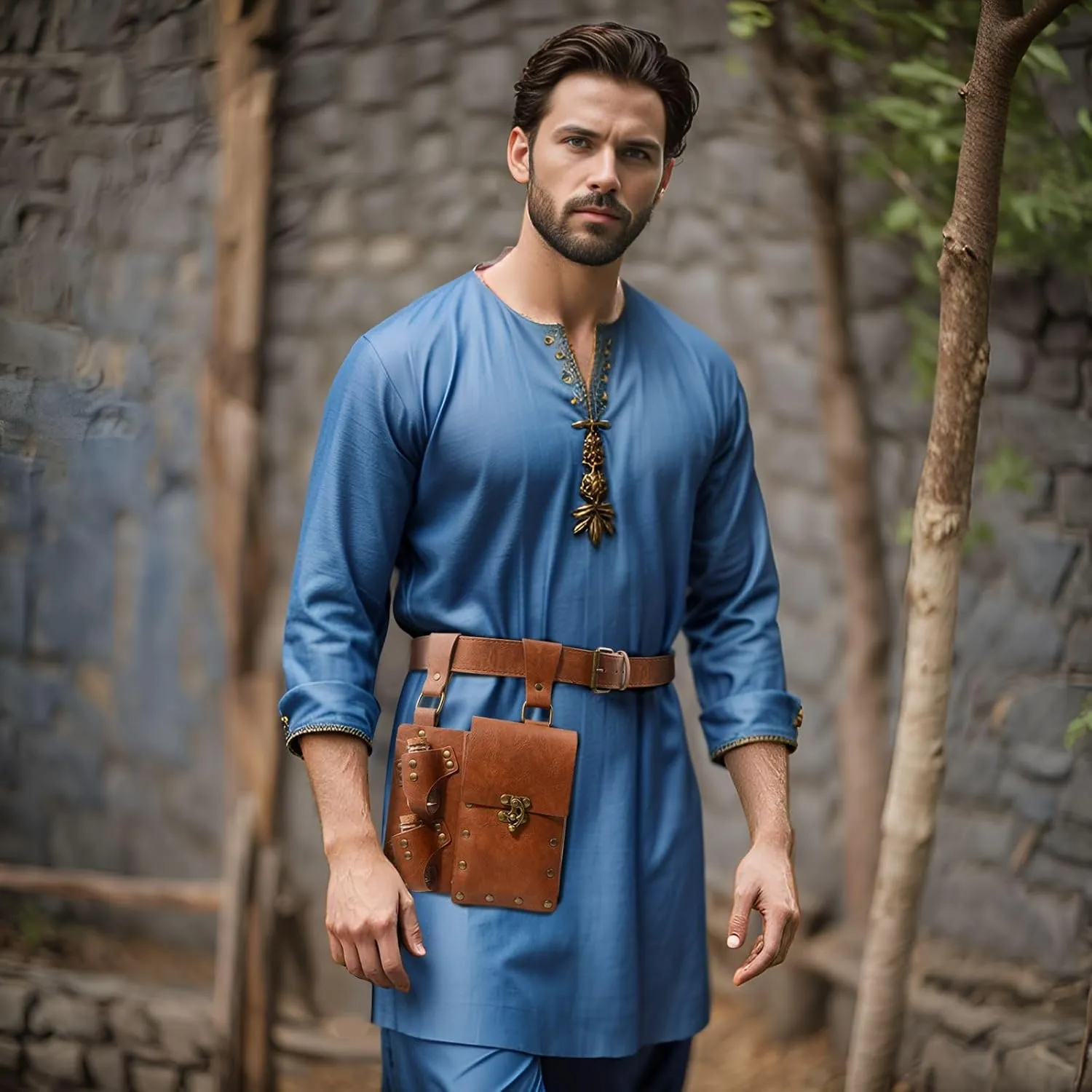 Medieval Alchemy Faux Leather Belt Bag with, Fantasy Wizard Renaissance Waist Pouches for Halloween Cosplay Costume