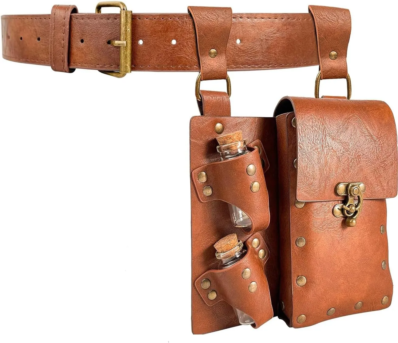 Medieval Alchemy Faux Leather Belt Bag with, Fantasy Wizard Renaissance Waist Pouches for Halloween Cosplay Costume