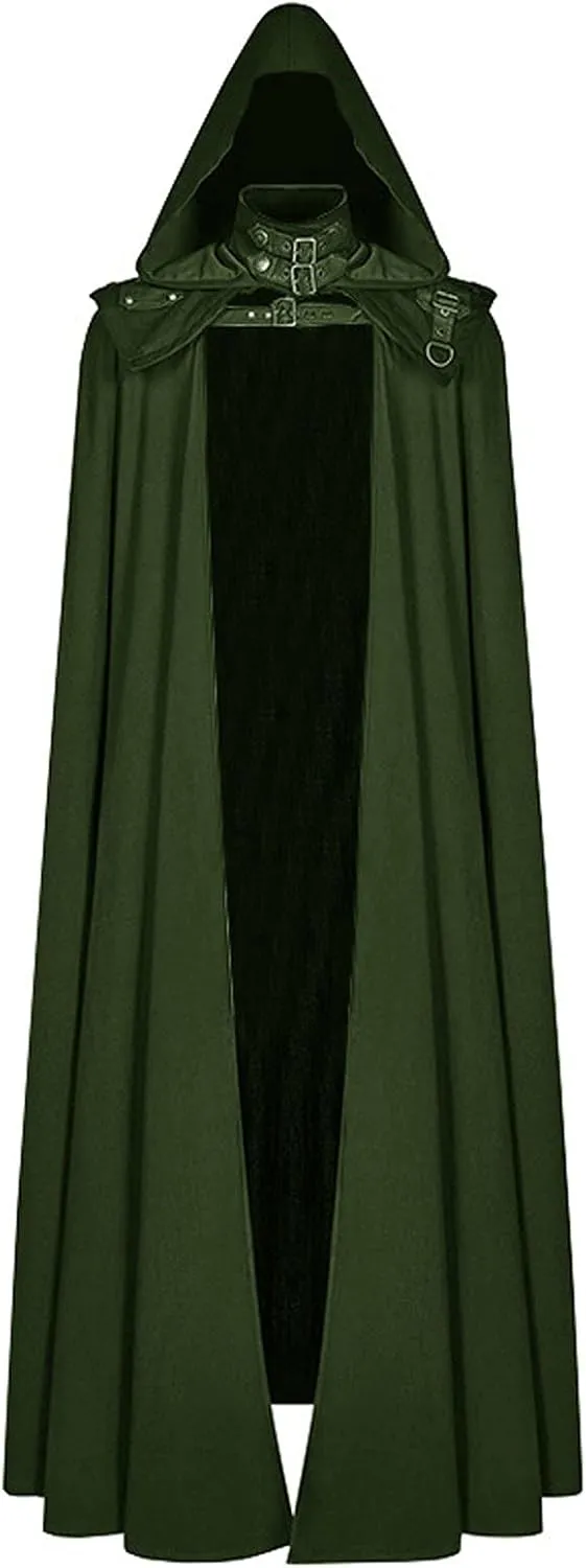 Medieval Cape with Hood for Men Plus Size Maxi Unisex Full Length Hooded Robe Halloween Cosplay Costumes Witch Cloak