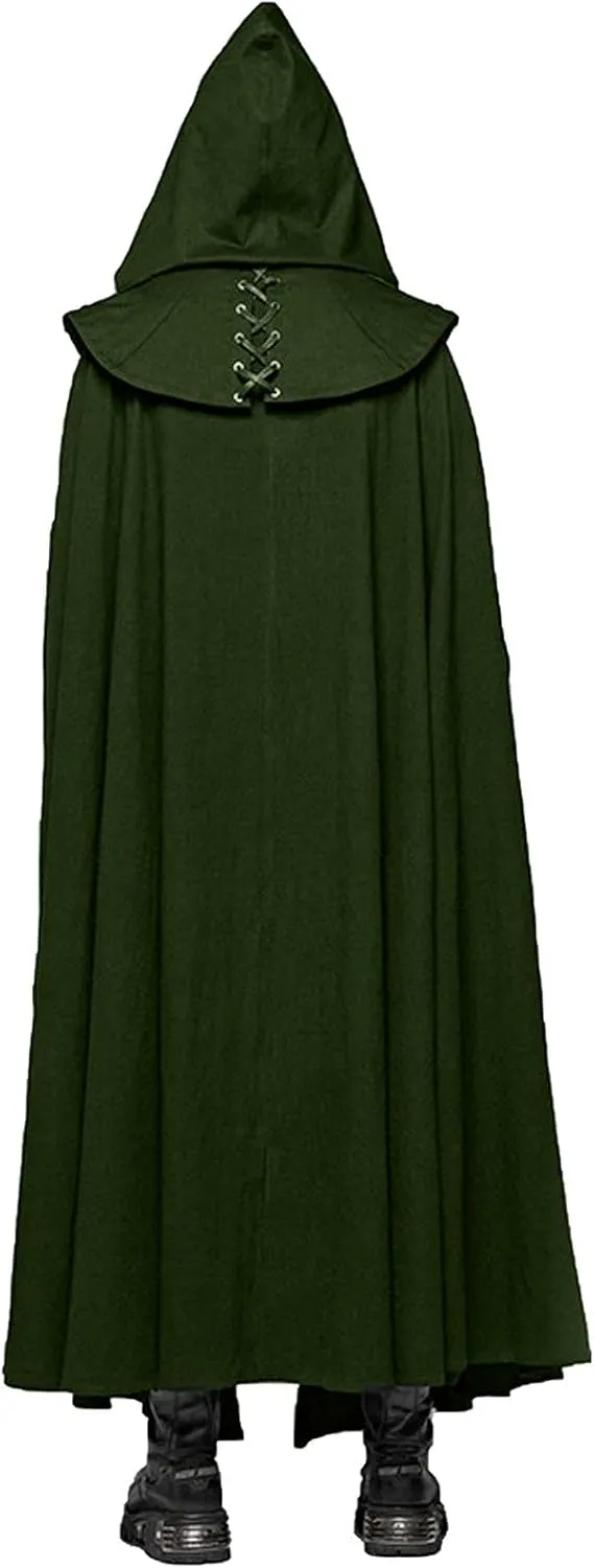 Medieval Cape with Hood for Men Plus Size Maxi Unisex Full Length Hooded Robe Halloween Cosplay Costumes Witch Cloak