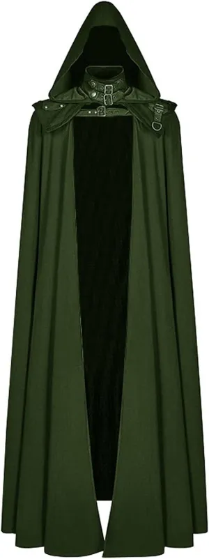 Medieval Cape with Hood for Men Plus Size Maxi Unisex Full Length Hooded Robe Halloween Cosplay Costumes Witch Cloak