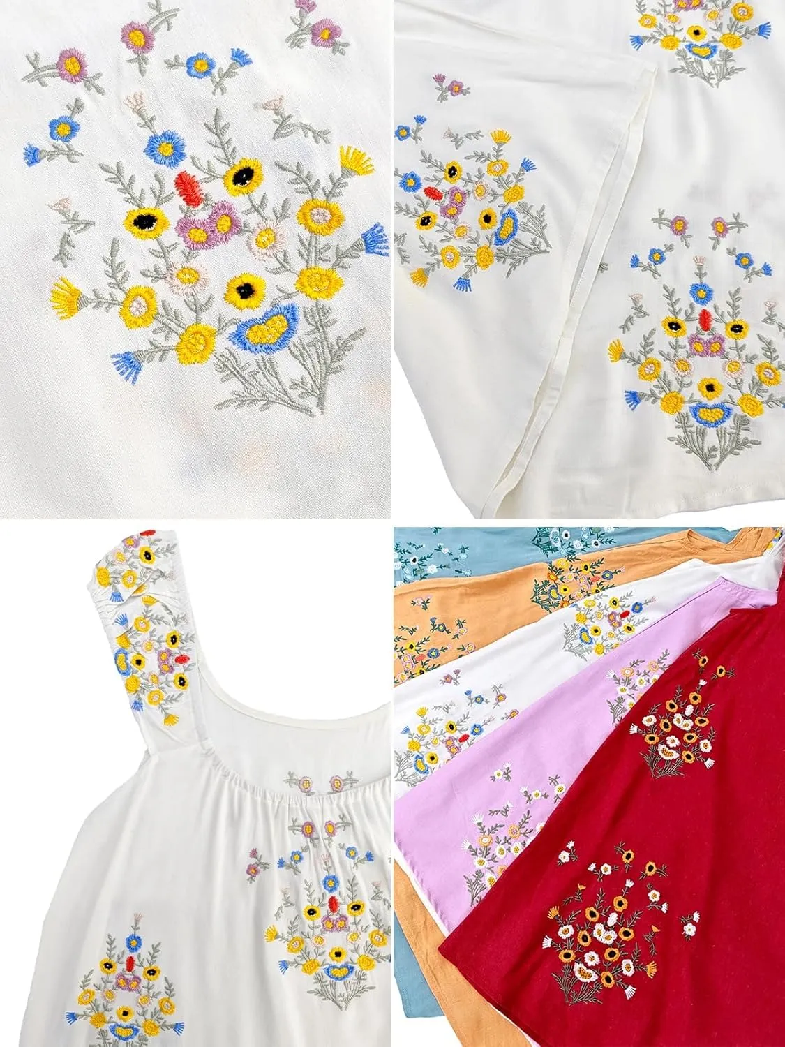 Melliflo Womens Summer Floral Embroidered Mini Dress Boho Cute Babydoll Short Dress Casual Loose Beach Vacation Sundress