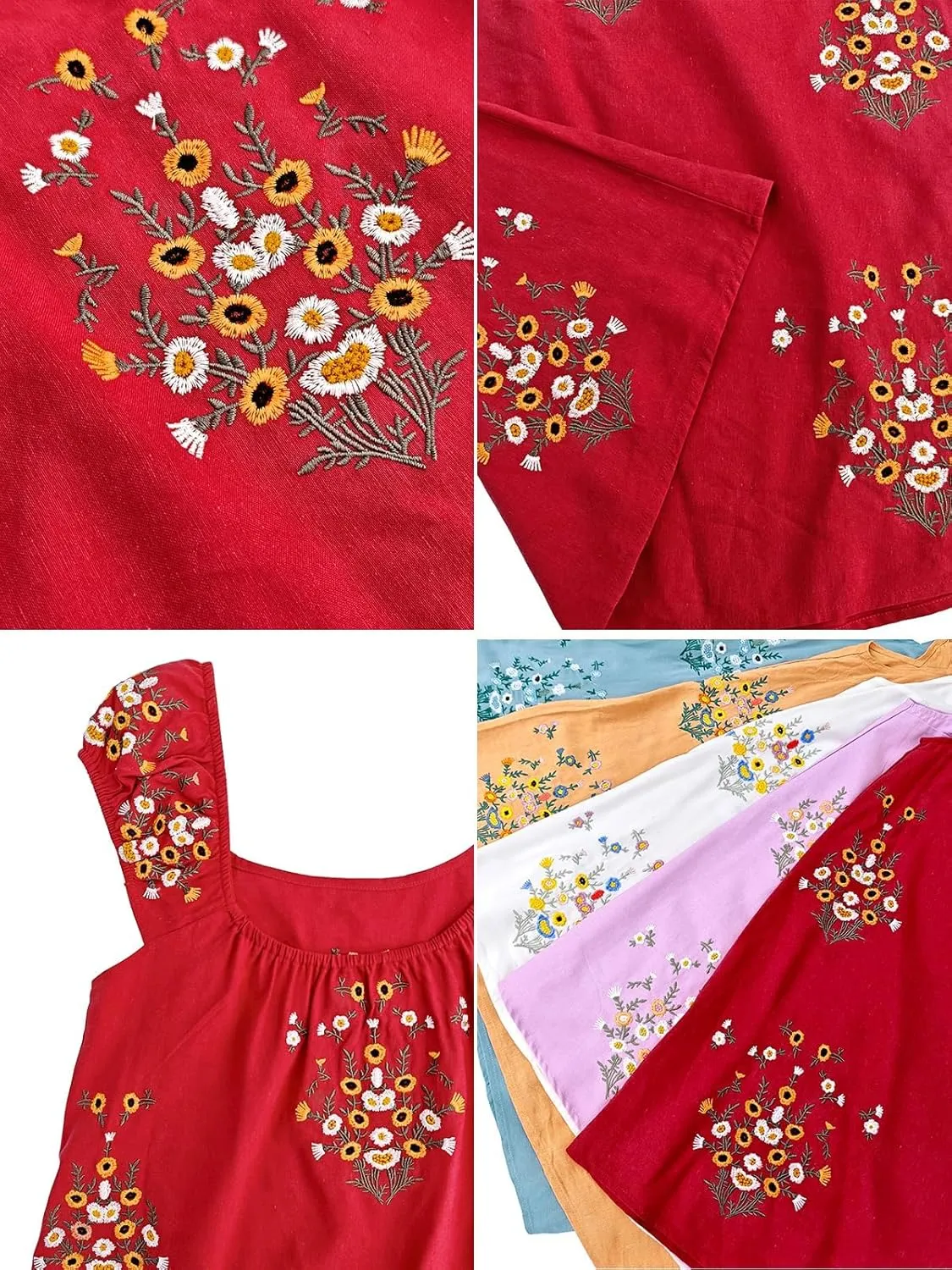Melliflo Womens Summer Floral Embroidered Mini Dress Boho Cute Babydoll Short Dress Casual Loose Beach Vacation Sundress
