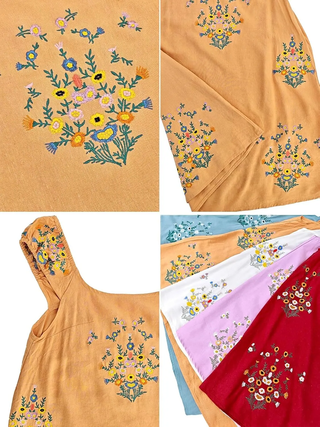 Melliflo Womens Summer Floral Embroidered Mini Dress Boho Cute Babydoll Short Dress Casual Loose Beach Vacation Sundress