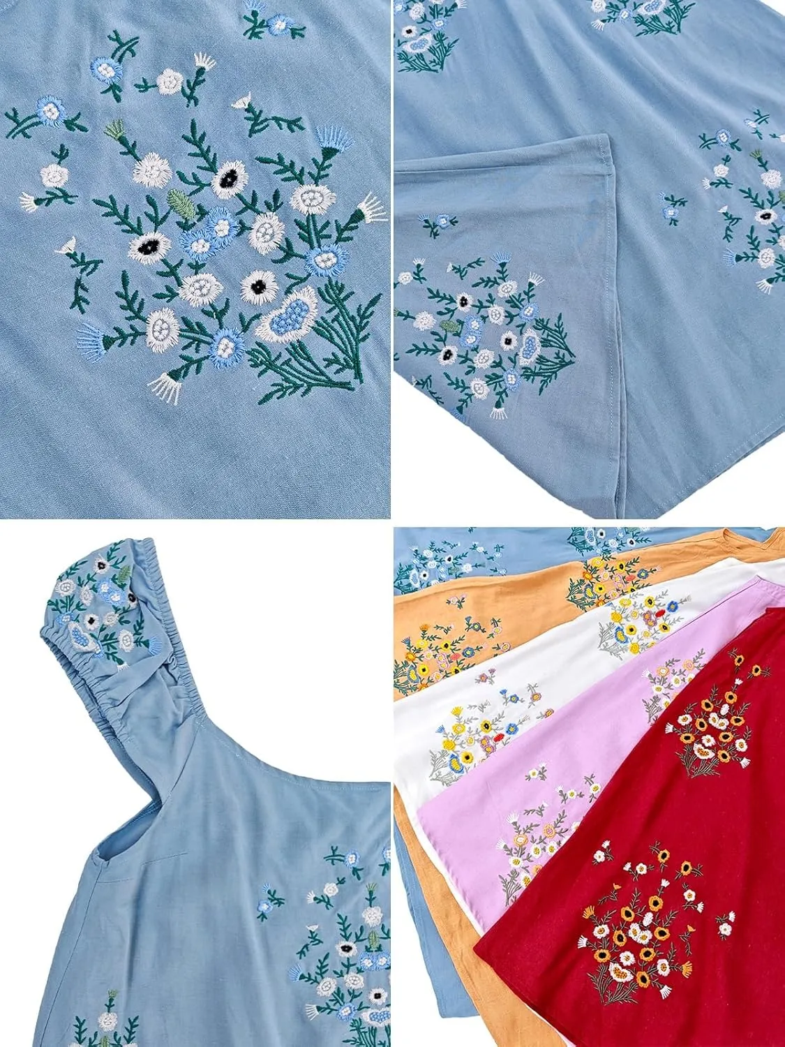 Melliflo Womens Summer Floral Embroidered Mini Dress Boho Cute Babydoll Short Dress Casual Loose Beach Vacation Sundress