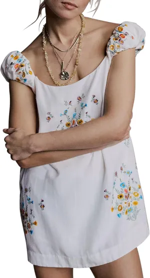Melliflo Womens Summer Floral Embroidered Mini Dress Boho Cute Babydoll Short Dress Casual Loose Beach Vacation Sundress