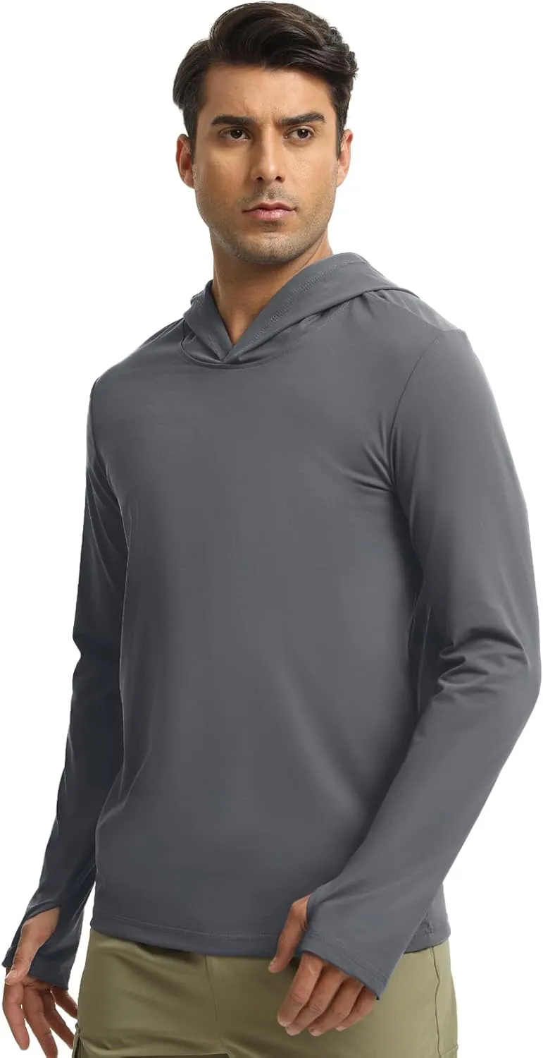 Men Athletic Hoodies Long Sleeve Fishing Shirts UPF 50  Sun Protection Dry Fit Wicking Hooded Running Shirts
