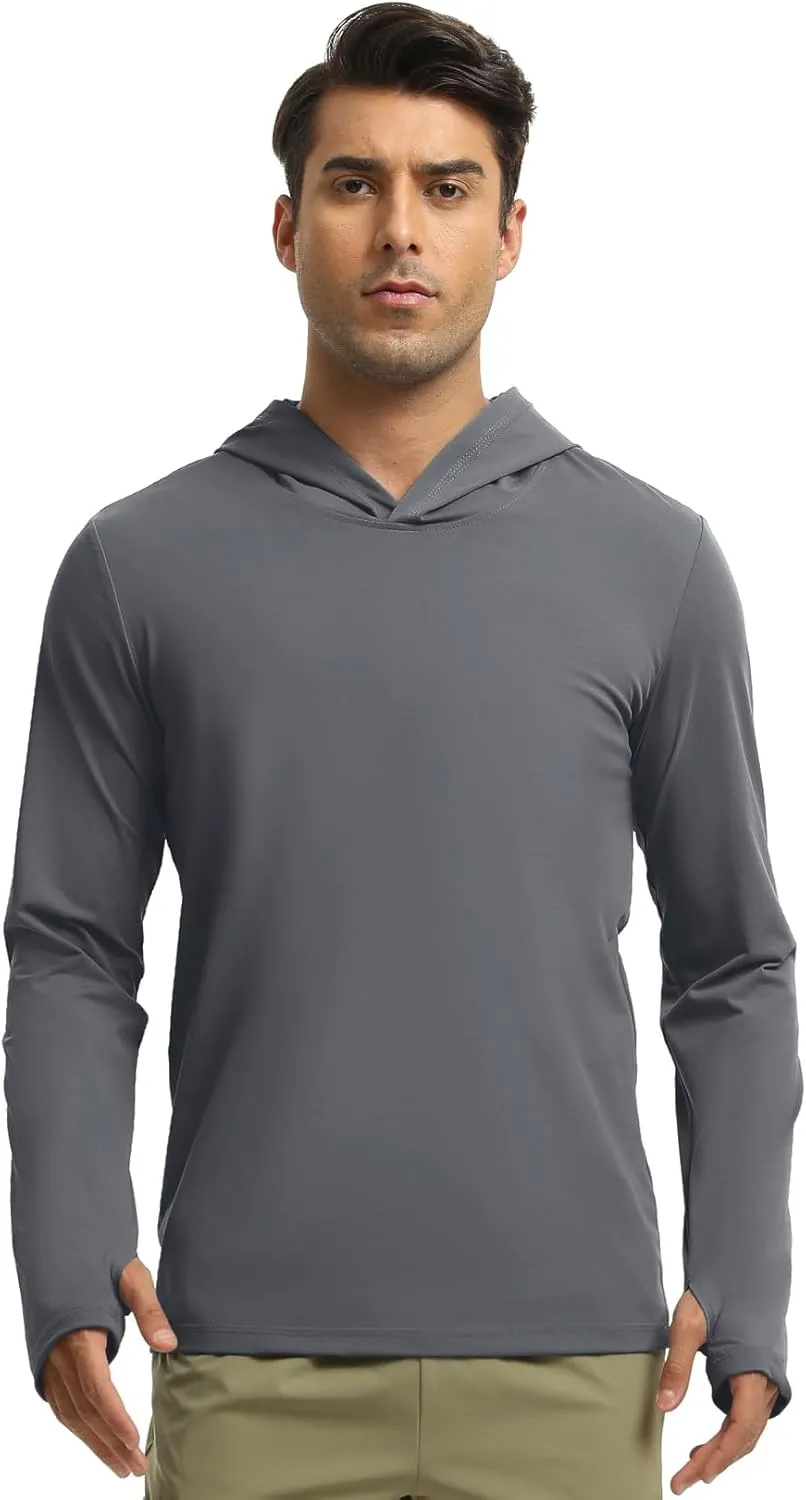 Men Athletic Hoodies Long Sleeve Fishing Shirts UPF 50  Sun Protection Dry Fit Wicking Hooded Running Shirts