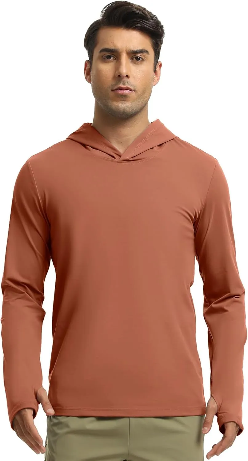 Men Athletic Hoodies Long Sleeve Fishing Shirts UPF 50  Sun Protection Dry Fit Wicking Hooded Running Shirts
