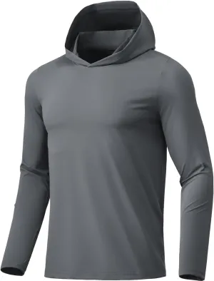 Men Athletic Hoodies Long Sleeve Fishing Shirts UPF 50  Sun Protection Dry Fit Wicking Hooded Running Shirts