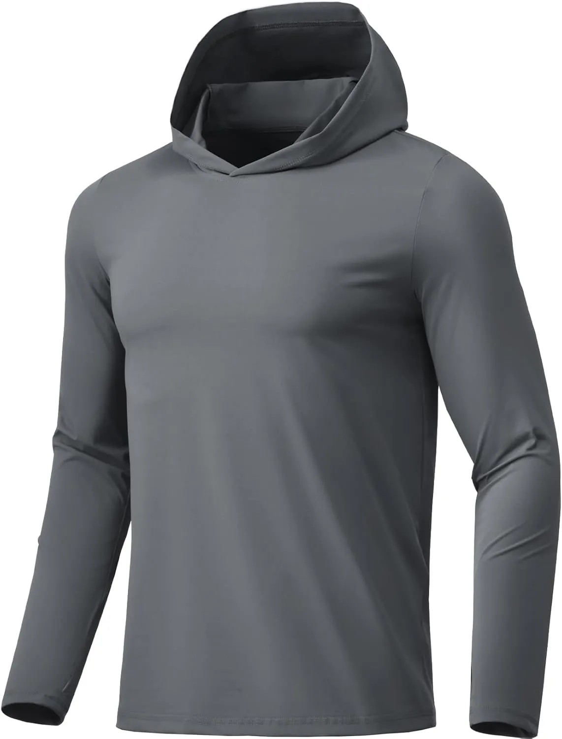 Men Athletic Hoodies Long Sleeve Fishing Shirts UPF 50  Sun Protection Dry Fit Wicking Hooded Running Shirts