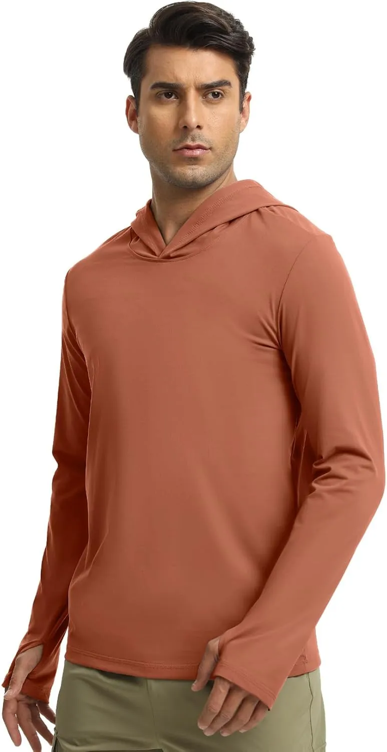 Men Athletic Hoodies Long Sleeve Fishing Shirts UPF 50  Sun Protection Dry Fit Wicking Hooded Running Shirts