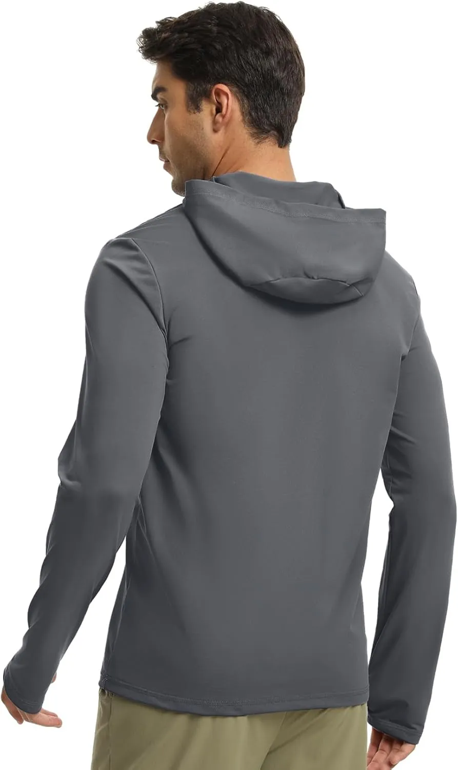 Men Athletic Hoodies Long Sleeve Fishing Shirts UPF 50  Sun Protection Dry Fit Wicking Hooded Running Shirts