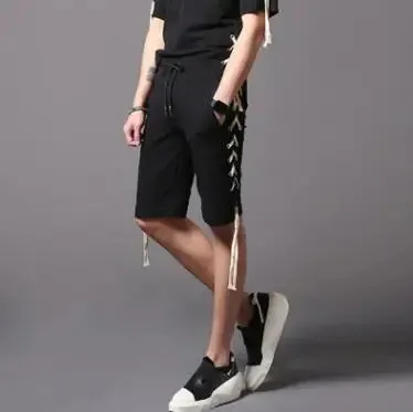 Men hip hop punk hooded t shirt back lacing design streetwear