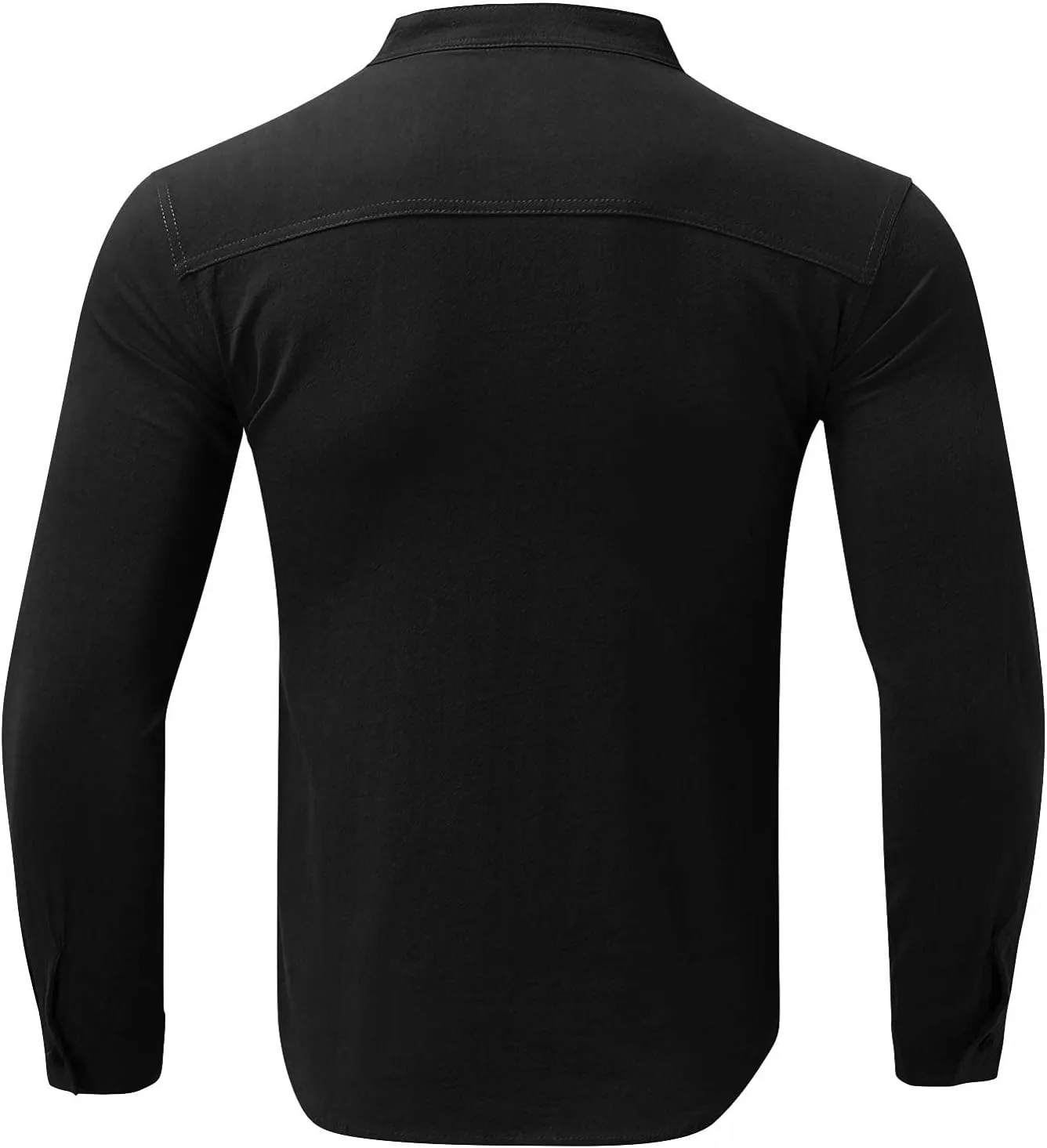 Mens Baggy Long Sleeve Cotton Linen Shirts Big and Tall Stand Collar Button Down Hippie Lounge Tops M-5XL