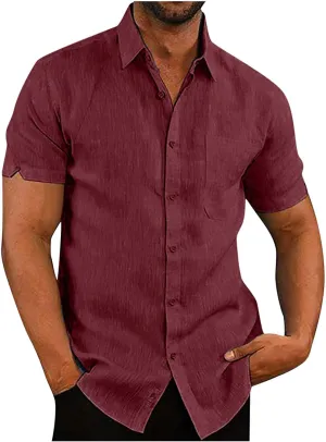 Mens Button Down Short Sleeve Textured Wrinkle Free Stretch Shirts Business Casual Work Dress Shirts Hawaiian Outfits Clothes