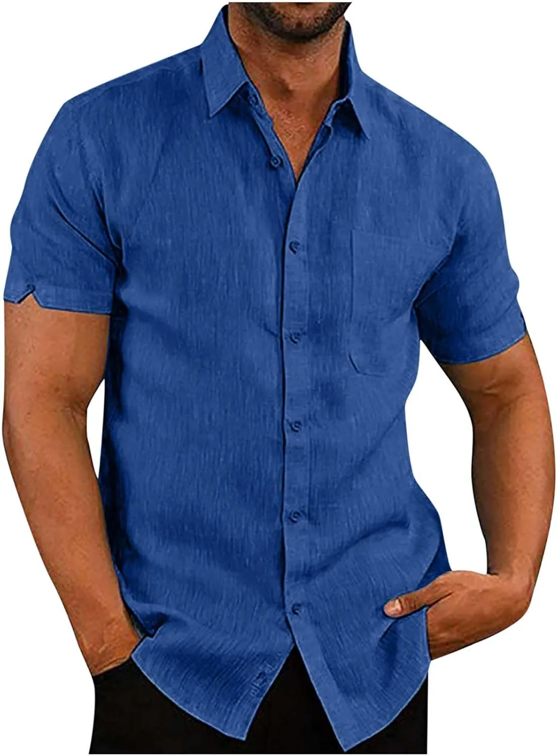 Mens Button Down Short Sleeve Textured Wrinkle Free Stretch Shirts Business Casual Work Dress Shirts Hawaiian Outfits Clothes
