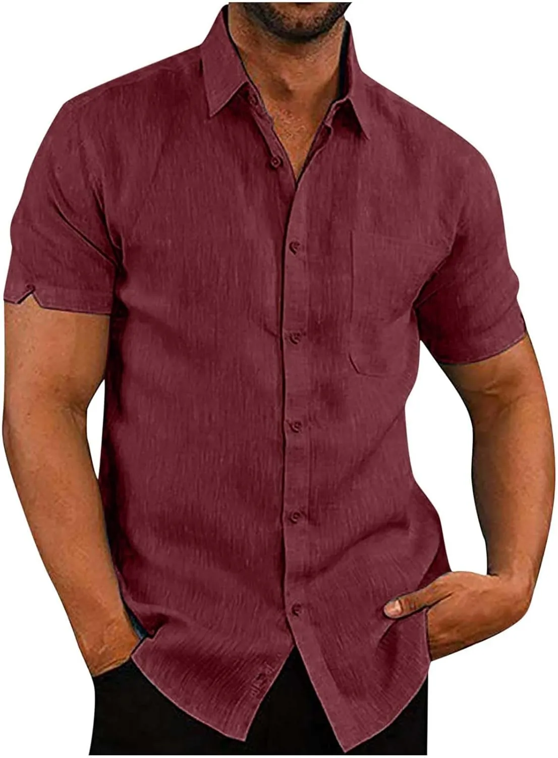 Mens Button Down Short Sleeve Textured Wrinkle Free Stretch Shirts Business Casual Work Dress Shirts Hawaiian Outfits Clothes